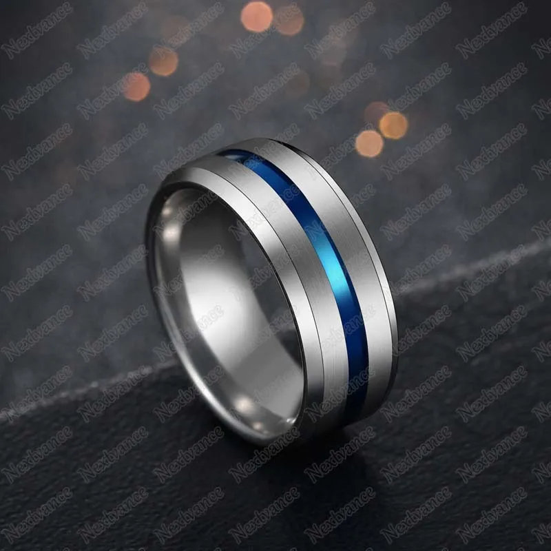 8MM Stainless Steel Black Blue Groove Ring For Men Wedding Bands Rainbow Rings Male Jewelry Nextvance Trendy wedding rings finger rings jewelry rings ring jewelry