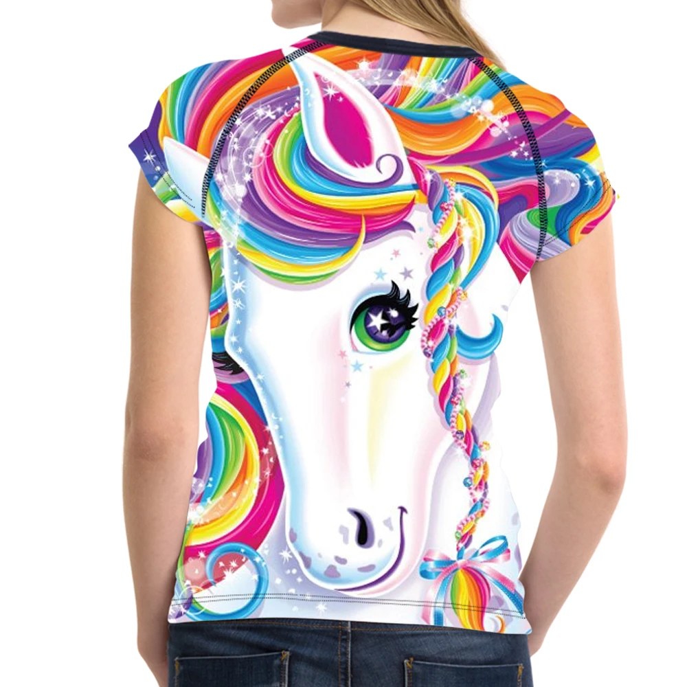 NoisyDesigns Для женщин футболка милые 3D Rainbow Unicorn принтом женская одежда GirlsBrand летние