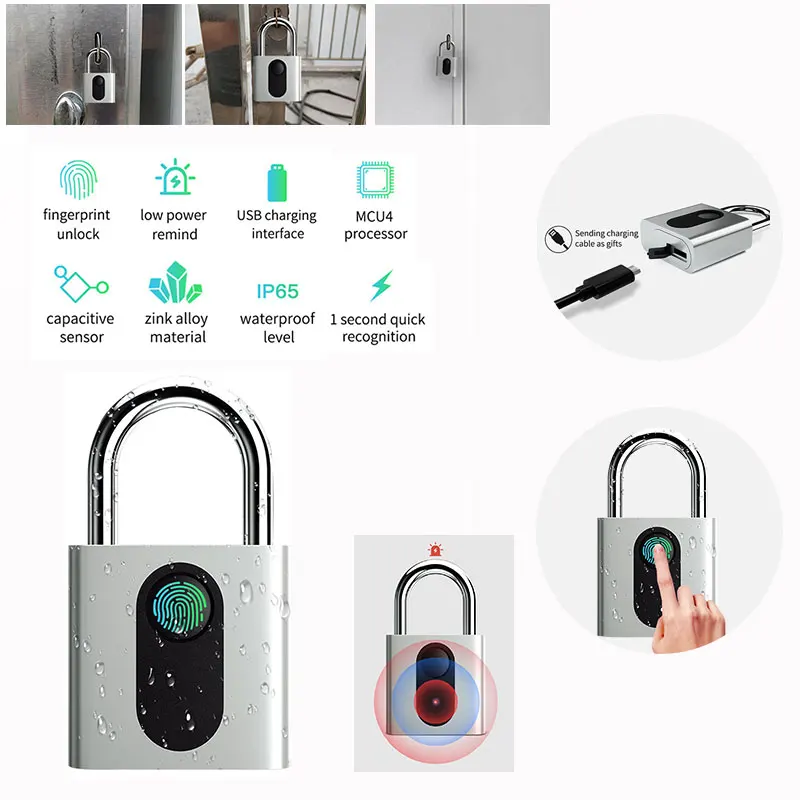 IP65 Водонепроницаемый двери фингерпринта Чемодан чехол стоппер USB Перезаряжаемые Смарт ключа RFID безопасность Интеллектуальная замок