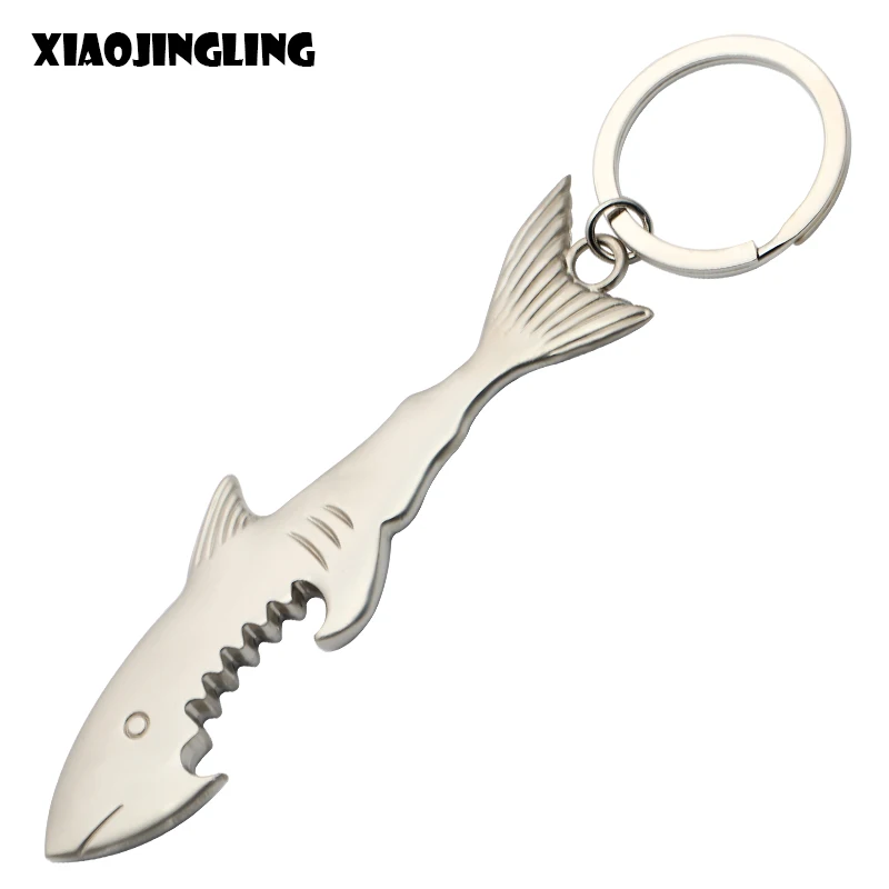 

XIAOJINGLING 2017 New Fashion Shark Keychains Bottle Opener Keychains Creative Charm Kitchen Accessories Key Ring For Women Gift