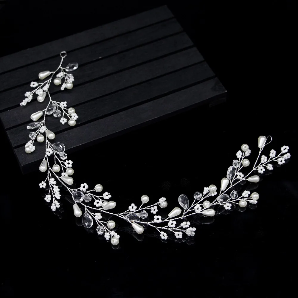 Silver Gold Pearl Flower Tiara Bride Headbands Wedding Hair Accessories