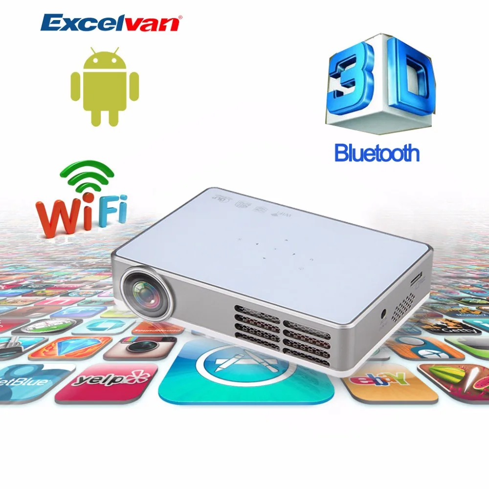Hot Excelvan LED9 Android 4.4 DLP Wifi Projector Miracast /Full 3D