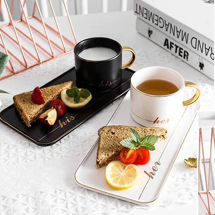 

North European Ceramic cup with Plate Creative gold coffee cup snack dish set simple English afternoon tea cup home decoration