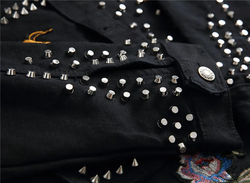 Новая модная брендовая мужская джинсовая куртка в европейском и американском стиле, фирменная роскошная мужская черная джинсовая куртка с заклепками, тонкая куртка