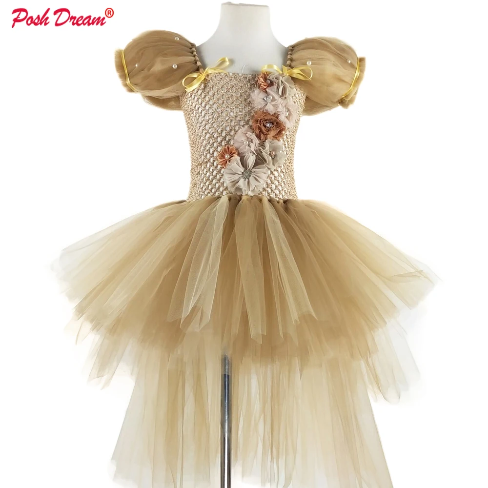 POSH DREAM Vintage Flower Girls Dresses for Party Puff Sleeves Toddler Baby Clothes For vestido da bela e fera | Детская одежда и
