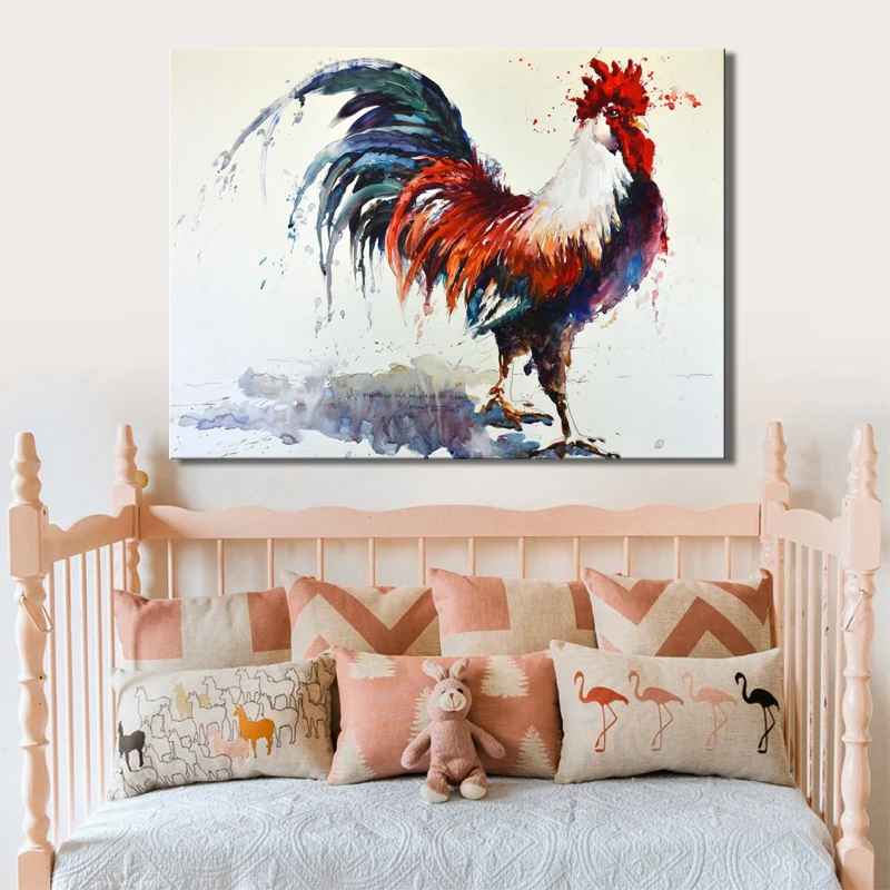 

Modern Abstract Animal Posters and Prints Wall Art Canvas Painting Watercolor Cock Decorative Painting for Living Room Decor