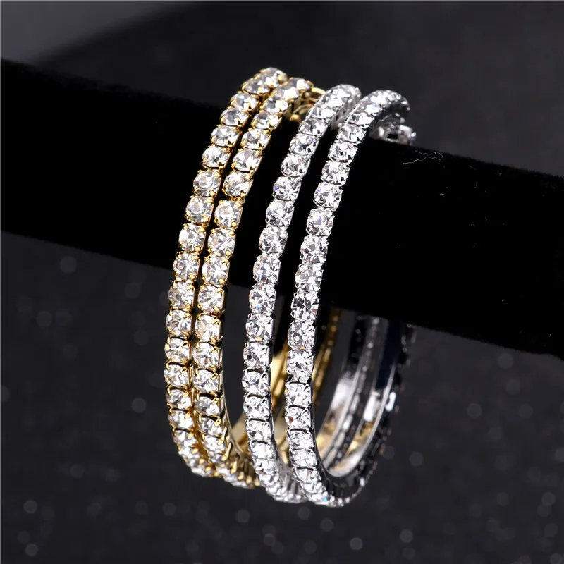 BLIJERY Fashion Full Rhinestone Circle Earrings Classic Big Circle Earrings Silver/Gold Color Crystal Hoop Earrings For Women