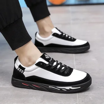 

New Men's Leather Sneakers Breathable Casual Shoes Non-slip Outdoor Walking Light Weight Rubber Sole Lace-up Designer Shoes