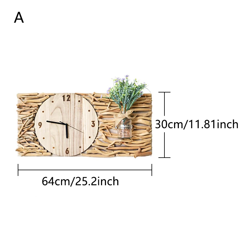 Деревянная многофункциональная настенная подвесная ваза ручной работы, бесшумные часы, настенные часы, стеклянная ваза, цветочный горшок, светодиодный Декор для дома и отеля - Цвет: A