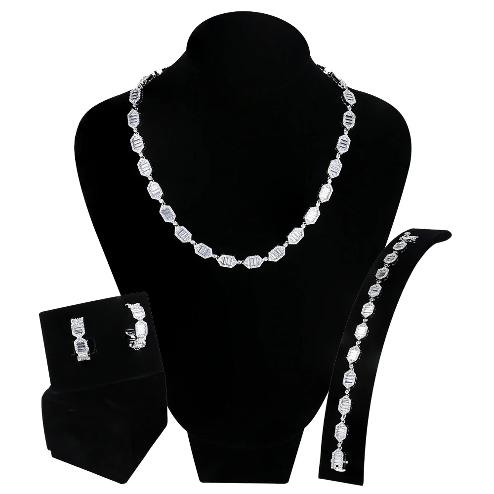 

Nigerian Wedding Jewelry Sets Dubai Gold-color Luxury Cubic Zirconia Bridal Party 3 piece Suit Set Free Give the Rings Wholesale