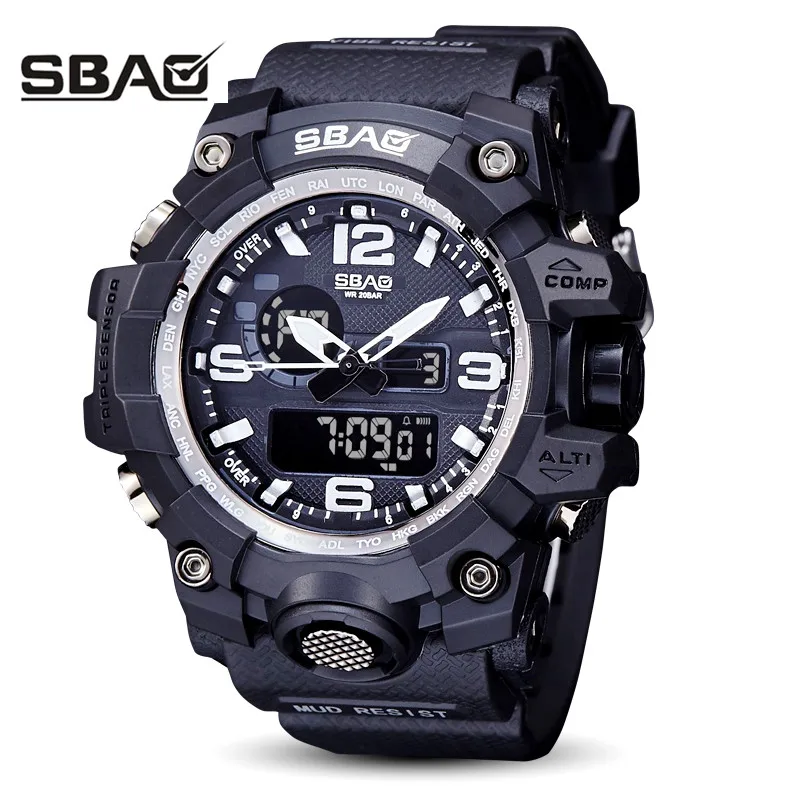 Мужские наручные часы для плавания водонепроницаемые часы в армейском стиле светодиодный кварцевые спортивные часы мужские relogios masculino Sport S ударопрочные часы - Цвет: black