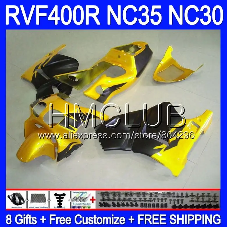 

RVF400R For HONDA VFR400 R Golden black NC30 V4 VFR400R 89 90 91 92 93 92HM22 NC35 RVF VFR 400R 1989 1990 1991 1992 1993 Fairing