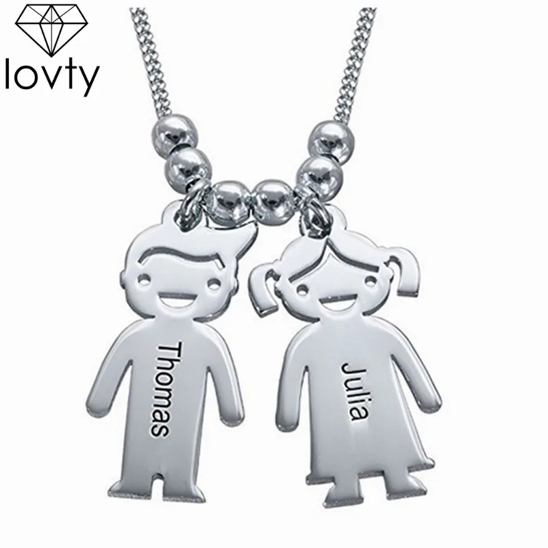 

lovty Gold Silver Color Personalized Custom Kids Pendant Necklace Customized Children Necklace Handmade Gift for New Mom
