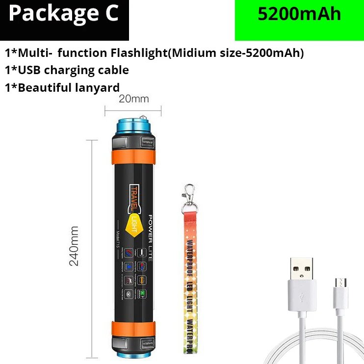 7800 мА/ч Многофункциональный перезаряжаемый светодиодный светильник-вспышка для кемпинга, фонарь для палатки, светильник от комаров, Предупреждение ющий светильник, IP68 водонепроницаемый - Мощность в ваттах: 24cm-5200mAh-C