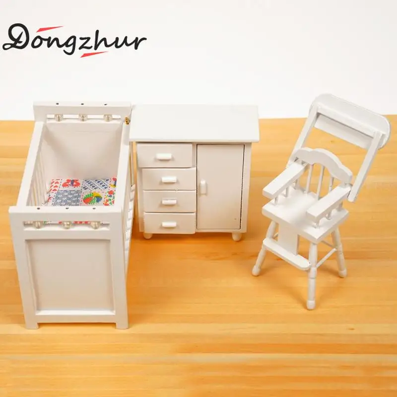 Dongzhur 3pcs/set Bedroom Furniture Wooden Crib Bed Baby Chair Cabinet 1:12 Scale Dollhouse Mini Kids DIY Doll House WWP6562 Dongzhur 3pcs/set Bedroom Furniture Wooden Crib Bed Baby Chair Cabinet 1:12 Scale Dollhouse Mini Kids DIY Doll House WWP6562