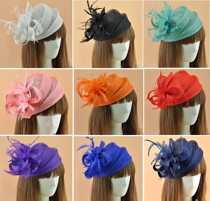 

Vintage Lady Feather Fascinator Headpiece Birdcage Wedding Party Sinamay Hat Women SHow Cocktail Dress Sinamay Beret Headwear