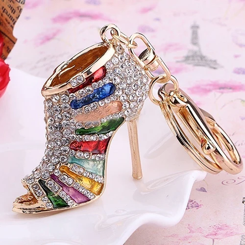 New Creative High Heel Shoes Keychains Rhinestone Keyring Women Handbag