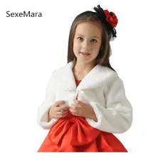 

White Ivory Girls Long Sleeve Winter Wedding Faux Fur Bolero cheap Baby Girls Soft Party Coat Kids Fall Wedding Cape