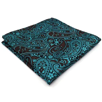 

Dark Turquoise Black Paisley Pocket Square Big Size Wedding Silk Handkerchief