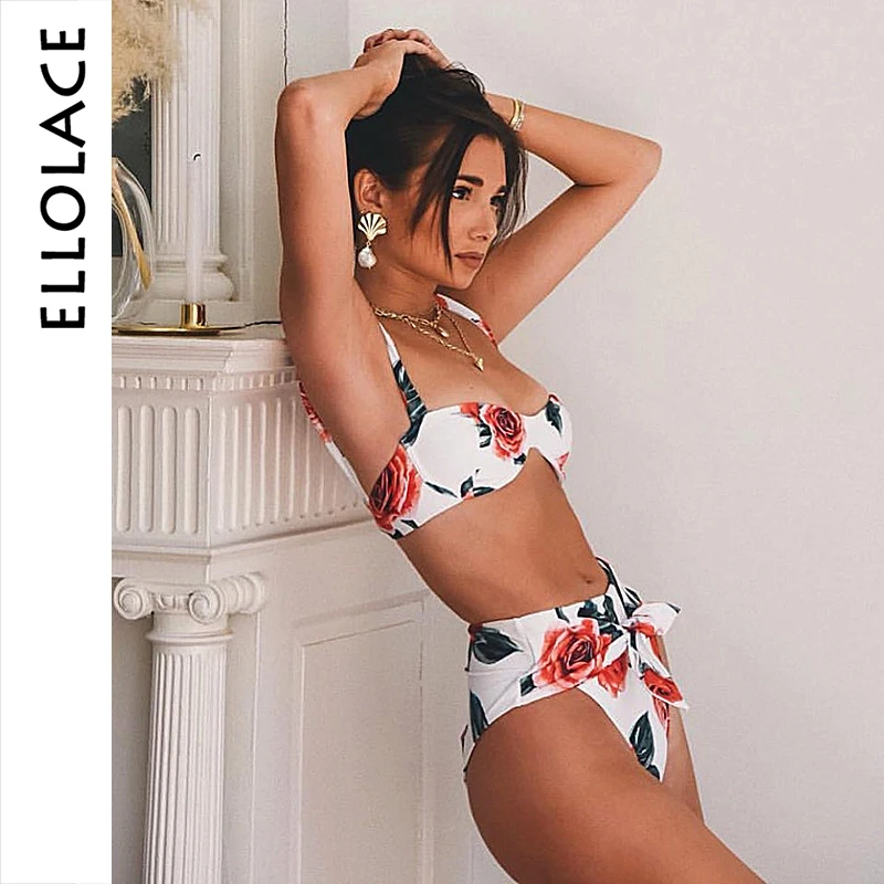 

Ellolace Summer Bikini Set With Floral 2019 Swimsuit Vacation Female Separate Women String Set Two-Piece Sexy Micro Swimwear