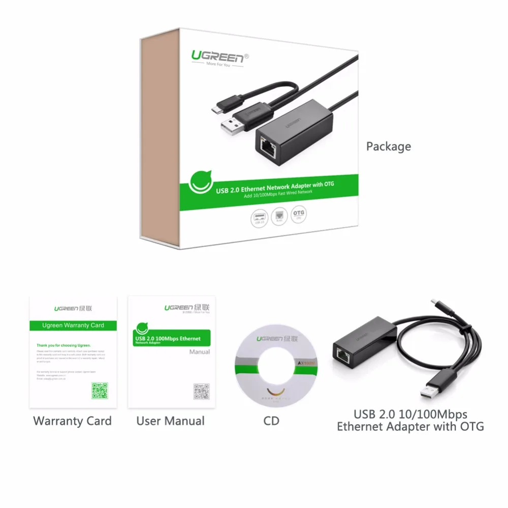 Ugreen OTG Ethernet Micro USB 2,0 к RJ 45 сетевой адаптер 10/100 Мбит/с для Pind коммутатор Планшеты Android телефон OTG Ethernet