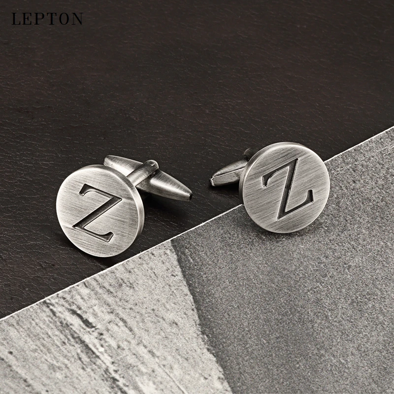 

Hot Sale Letters Z of an alphabet Cufflinks For Mens Antique Silver plated Round Letters Z cuff links Men shirt cuffs Cufflinks