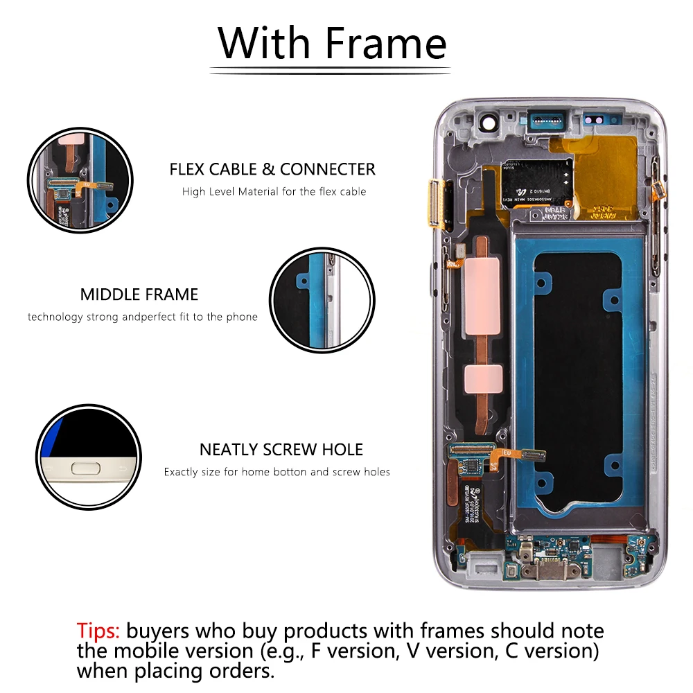  Super AMOLED For SAMSUNG Galaxy S7 LCD Display Touch Screen with Frame Digitizer For SAMSUNG S7 Dis