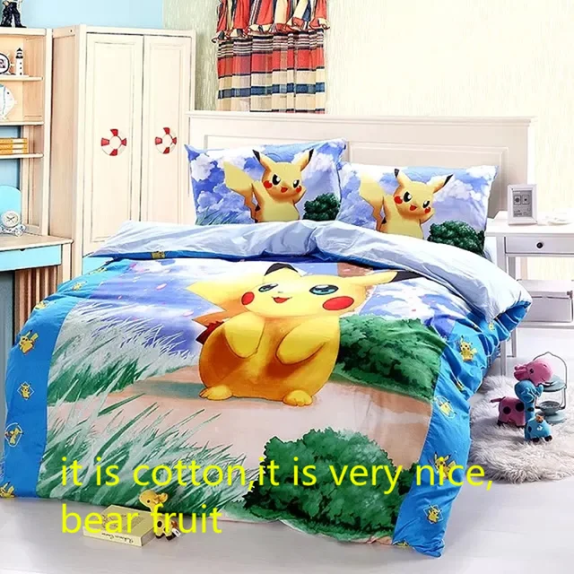 Cotton Pokemon Cartoon Bedding Set Christmas Gift Kids Pikachu Duvet Cotton Pokemon Cartoon Bedding Set Christmas Gift Kids Pikachu Duvet Cover Pillowcase Bedsheet 3pc