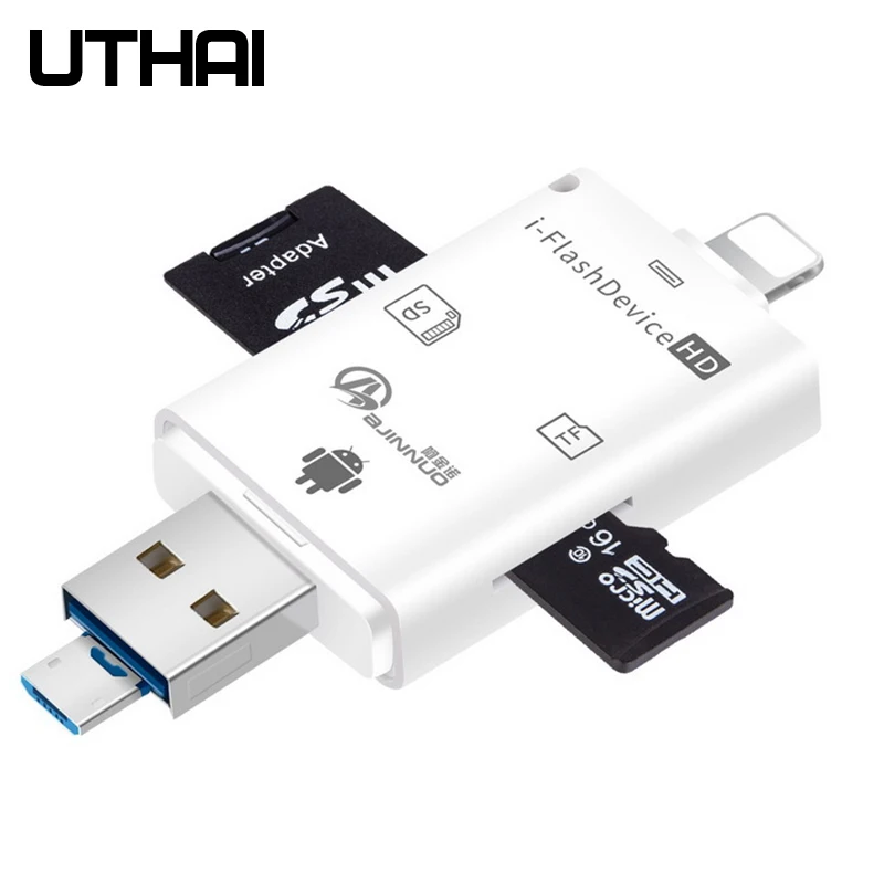 

UTHAI C20 Card Reader 4 in 1 Type-c/Lightning/Micro USB/USB 2.0 For iPhone TF/SD Card Reader
