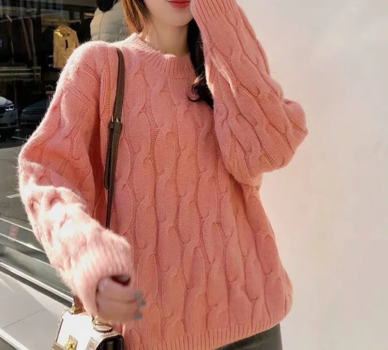 Genayoa белый свитер женский винтажный свитер с круглым вырезом женские трикотажные джемперы Повседневный джемпер женский пуловер с длинным рукавом свитера - Цвет: pink