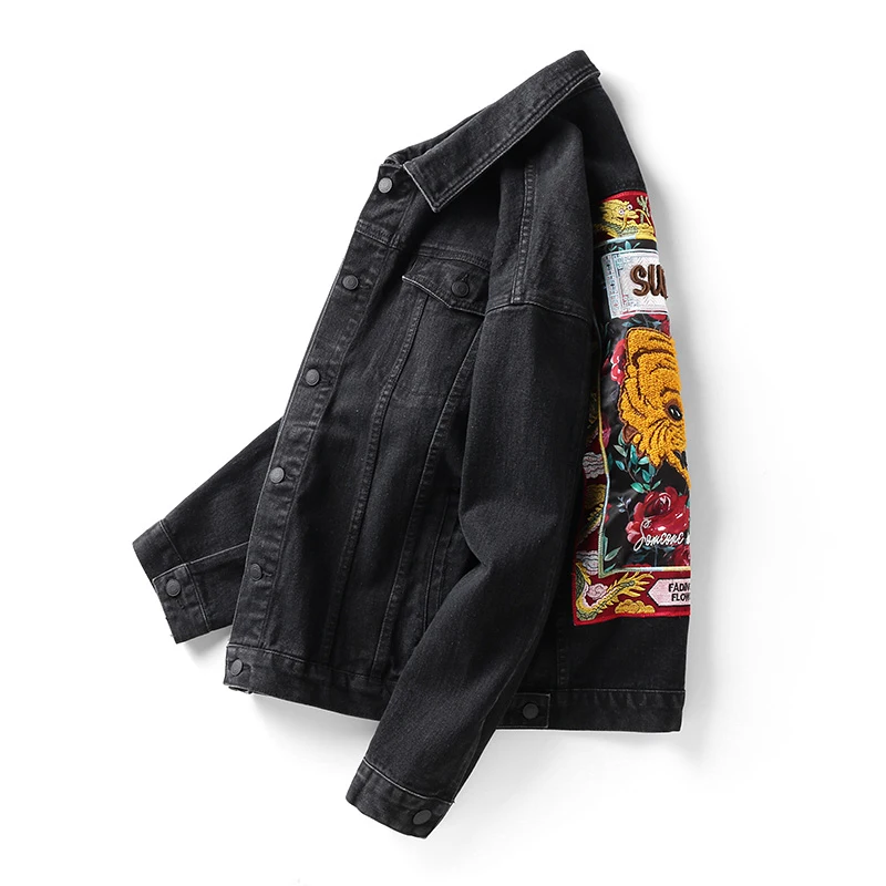 Embroidery Denim Jacket Men Japanese Streetwear Black Windreaker Jackets Male Spring Autumn Jean Jacket Coats Hip Hop