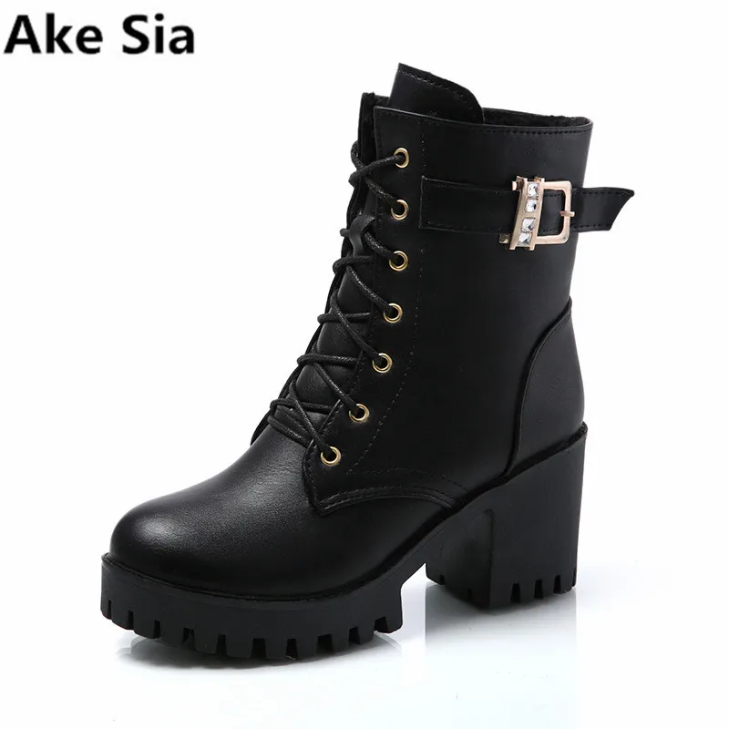 

Ake Sia autumn and winter ladies thick bottom with boots waterproof platform high heel Martin boots side zipper women boots