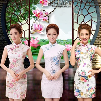 

2015 summer blue and white porcelain slim vintage fashion female short Cheongsam one-piece dress Free Shipping