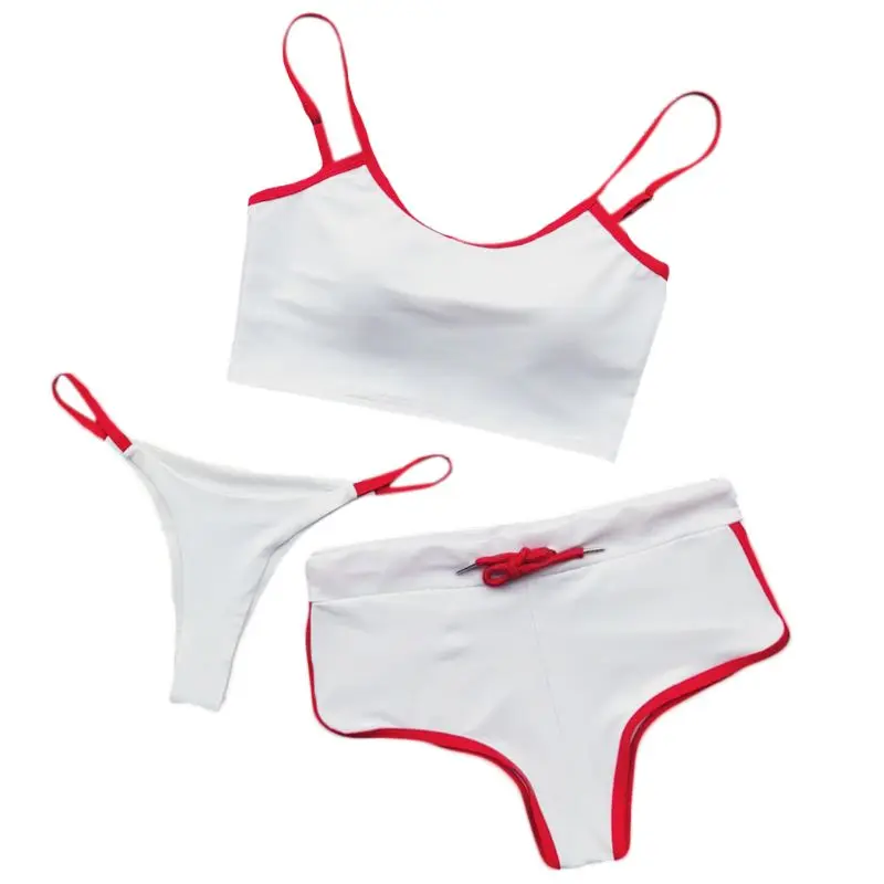 

Women Sexy Bikini Set Solid Color Scoop Neck Crop Top Low Waist Thong Drawstring Shorts Sports Swimsuit Yoga Athletic Bathing
