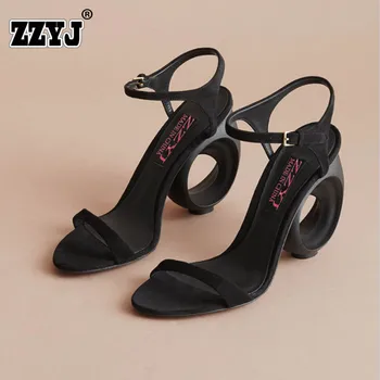 ZZYJ European Brand Natural suede 2017 New Summer Genuine leather High heels Pumps Women Shoes Sandals Black Big size 33-43