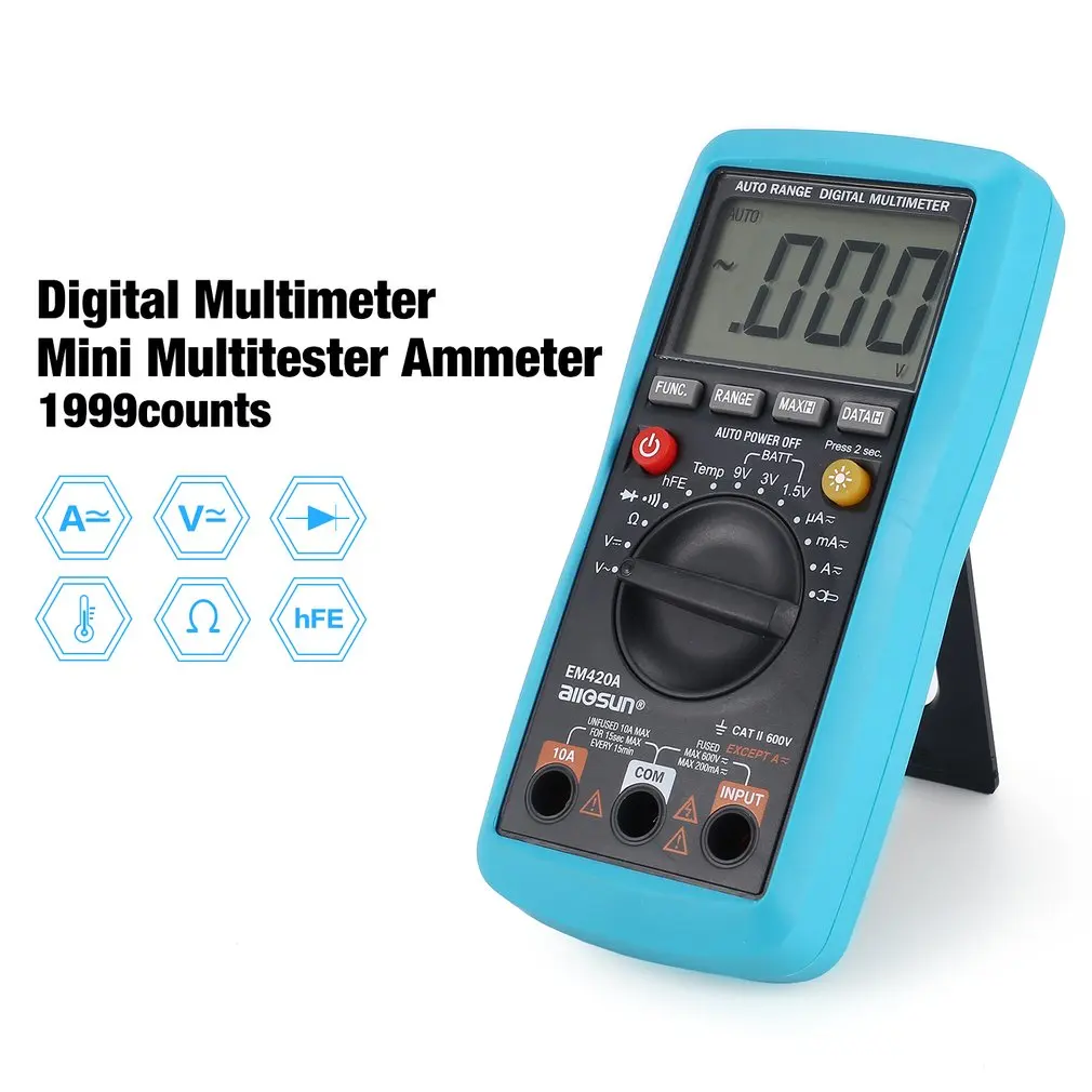 Allsun Digital Multimeter DC/AC Voltage Current Meter Handheld Ammeter Ohm Diode Capacitance Tester Multitester EM420A | Инструменты