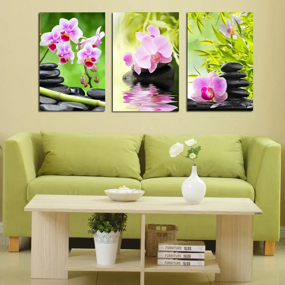 purple orchid flower bamboo stone 3 pieces giclee art work canvas prints zen art wall decor spa massage treatment painting - Spa Decor purple orchid flower bamboo stone 3 pieces giclee art work canvas prints zen art wall decor spa massage treatment painting - Spa Decor