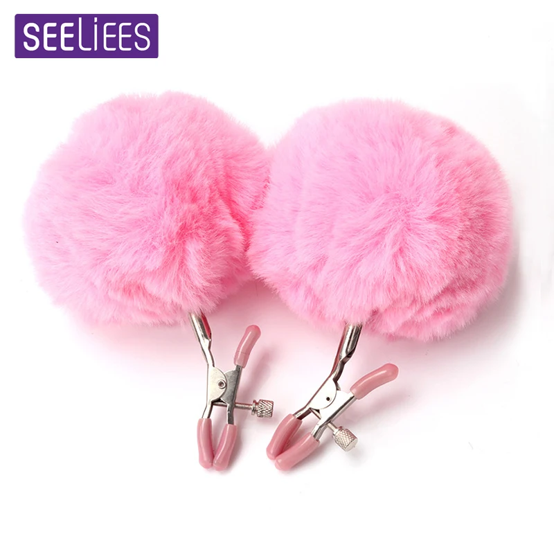 

SEELIEES Erotic Toy Couple Nipples Clamps Flirting Breast Clip Eroticos Products Hairball Nipple Clamps SM Sexy Accessories RT03
