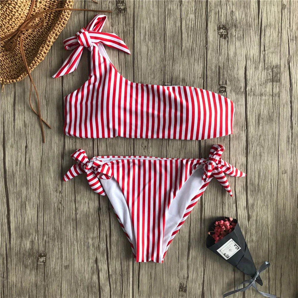 Модный Купальник женский комплект из 2 предметов, полосатая повязка бикини набор пуш-ап бразильская пляжная одежда купальники купальник