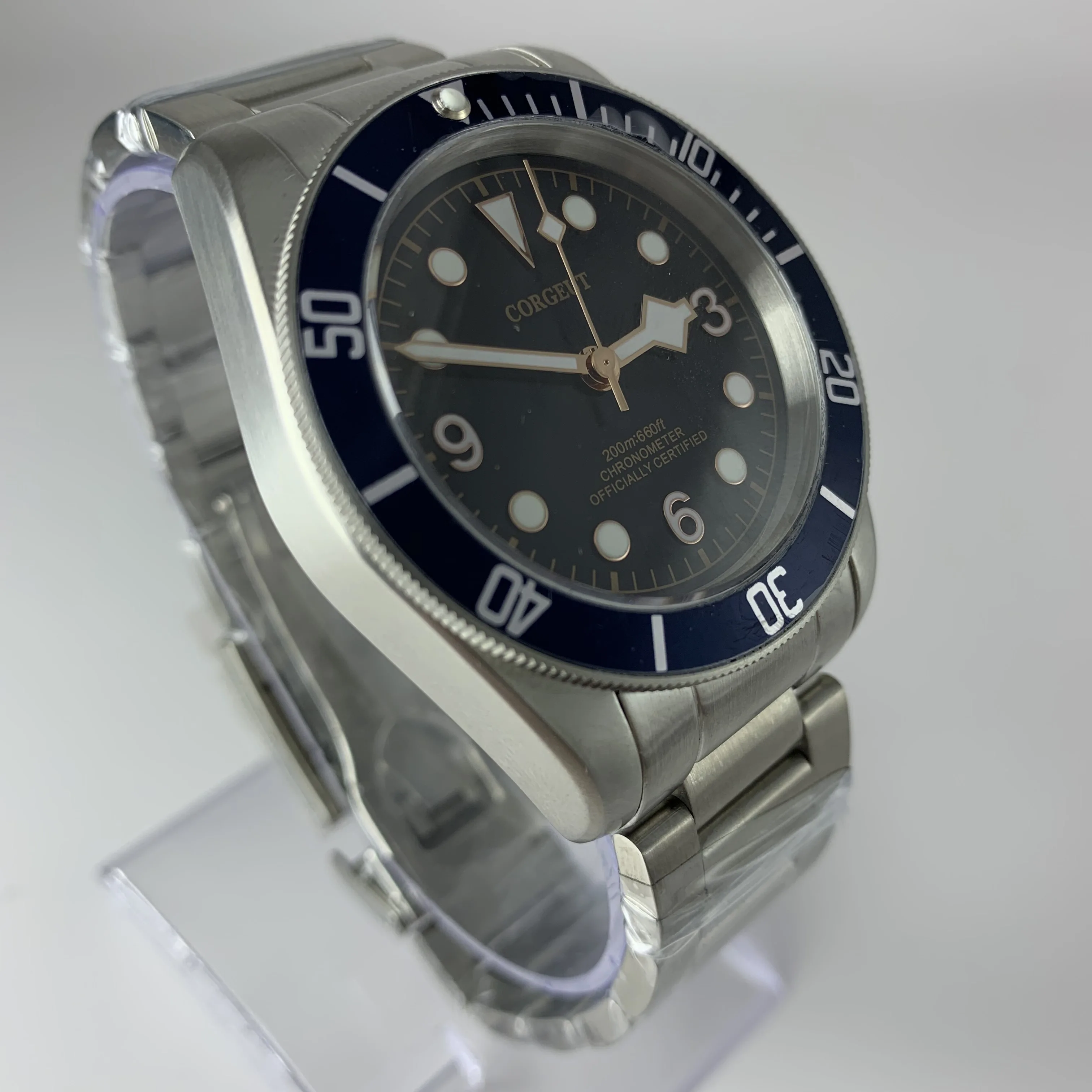 Corgeut الفاخرة العلامة التجارية الميكانيكية ووتش شوارتز خليج التلقائي العسكرية الرياضة السباحة ساعة جلدية الميكانيكية ووتش الرجال A3