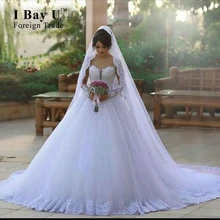 Hijab Girl Wedding Dresses Sheer Lace Appliques Wedding Gowns Stunning New Model 2017 Wedding Dress Puffy