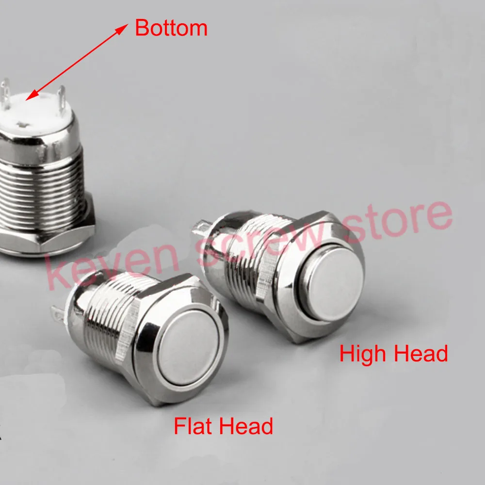 

12MM 2P NO Panel Hole Metal Button Switch Latching Power Push Button Flat/High Head Self Locking /Self Reset soldering IP67