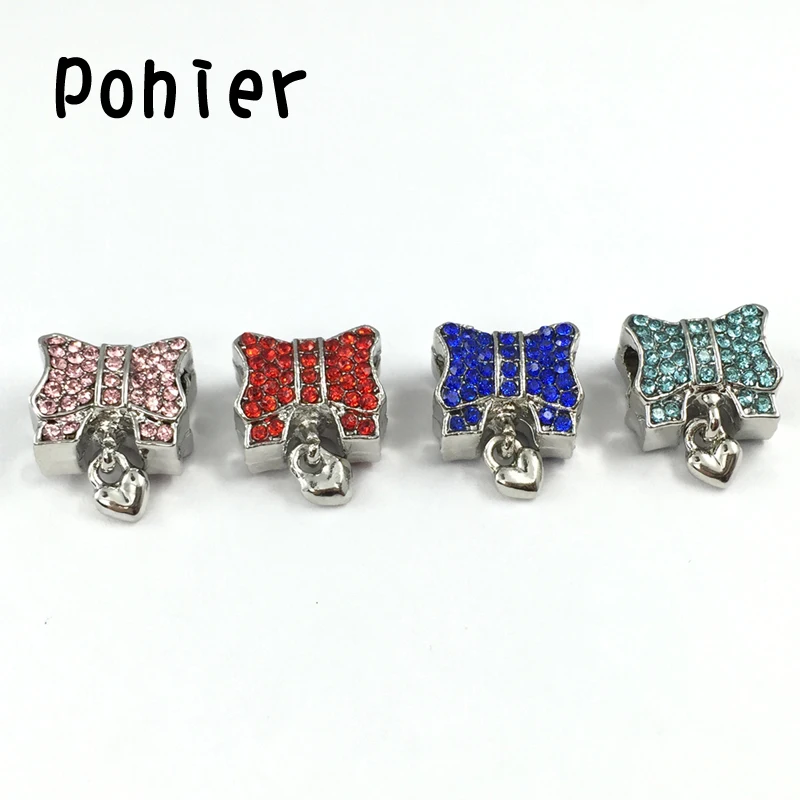 Buy Bow Silver Plated Charms With Crystal and Heart