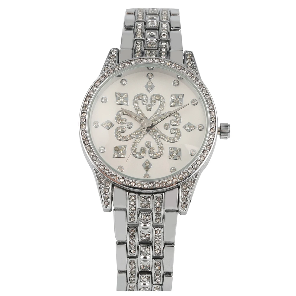 

Women's Quartz Watch Elegant White Decorative Pattern Dial Wristwatch Creative Diamond-encrusted Watch for Female Diameter 34mm