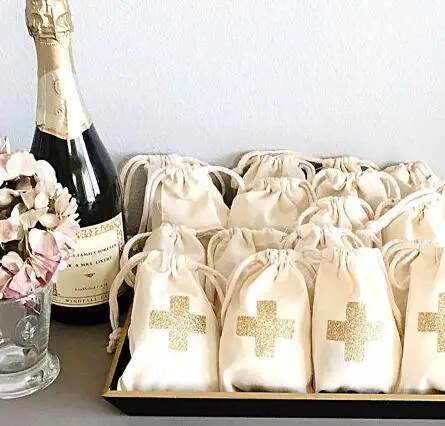 

gold glitter cross wedding Hangover Kit jewelry favor Bags Bachelorette hen bridal shower Champagne Party gift bag