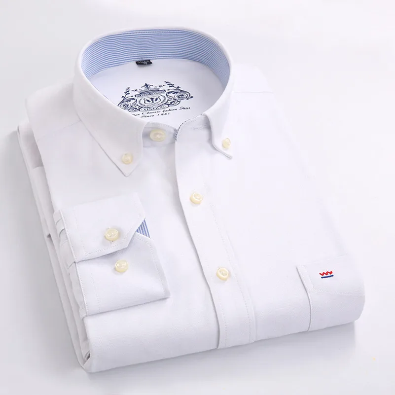 

Free Shipping Men Shirt Long Sleeve Brand Business Casual Oxford Slim Fit Shirts Mens Solid Collar Dress Shirt Social 4XL X112