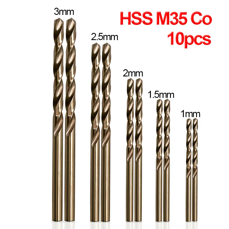 

TTAKA7 10pcs/Set Twist Drill Bit Set HSS M35 Co Drill Bit 1mm 1.5mm 2mm 2.5mm 3mm used for Steel Stainless Steel