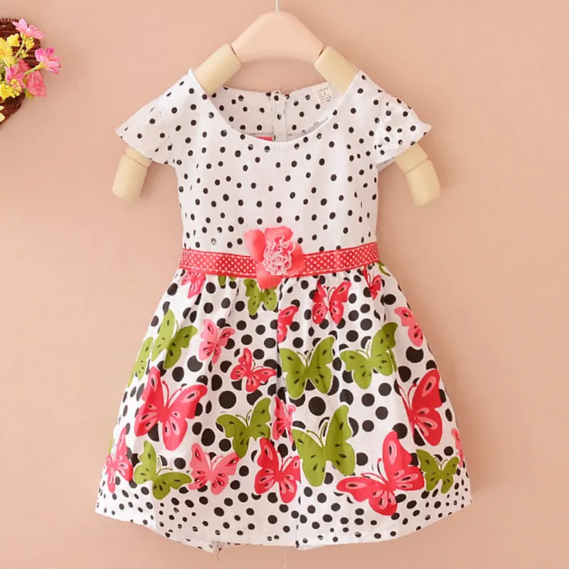 

Summer Baby Girls Dresses Kids Princess Dress Polka Dots Butterfly Print Party for Kids Girls Clothes Bohemian Newly Fashion M1