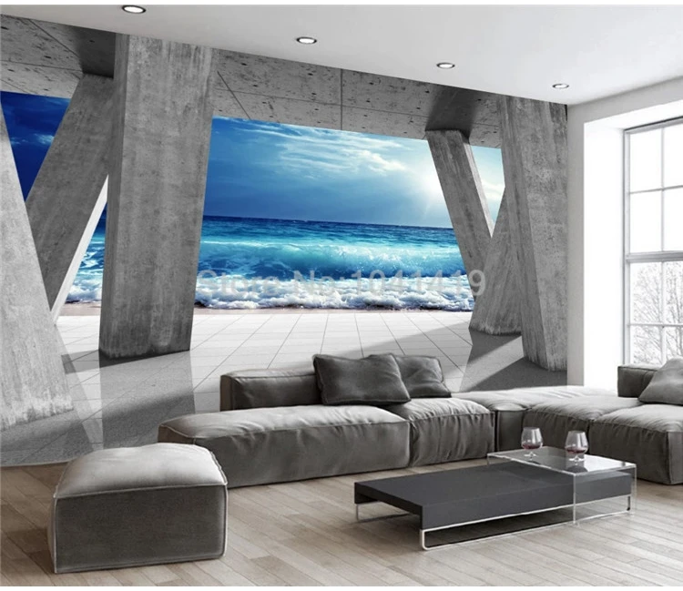 На заказ самоклеящиеся обои современный каменный столб ландшафт с морскими волнами фото настенные фрески гостиная столовая водостойкая Фреска