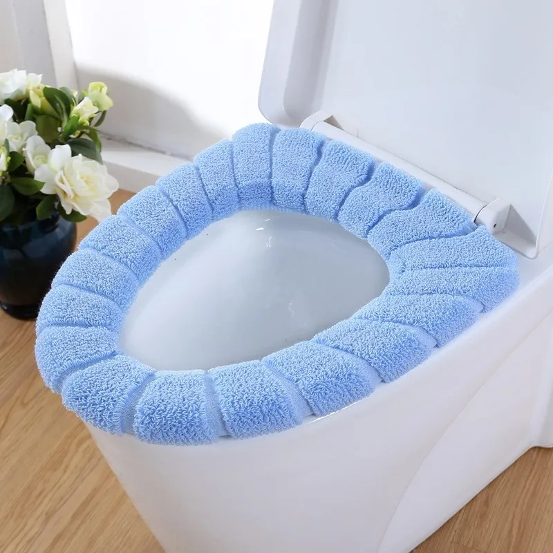 Полиэфирное покрытие для сиденья унитаза для ванной, толстое моющееся удобное защитное покрытие для унитаза, эластичное многоразовое покрытие для унитаза - Цвет: Небесно-голубой